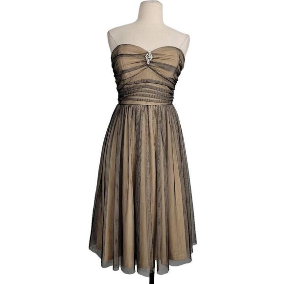 Vtg Fervour Black Nude Tulle Strapless Midi Dress Sz XS‎ Fairy Whimsygoth USA - Picture 1 of 9